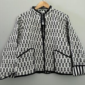 Black and White Utility Blockprinted reversible cotton Jacket